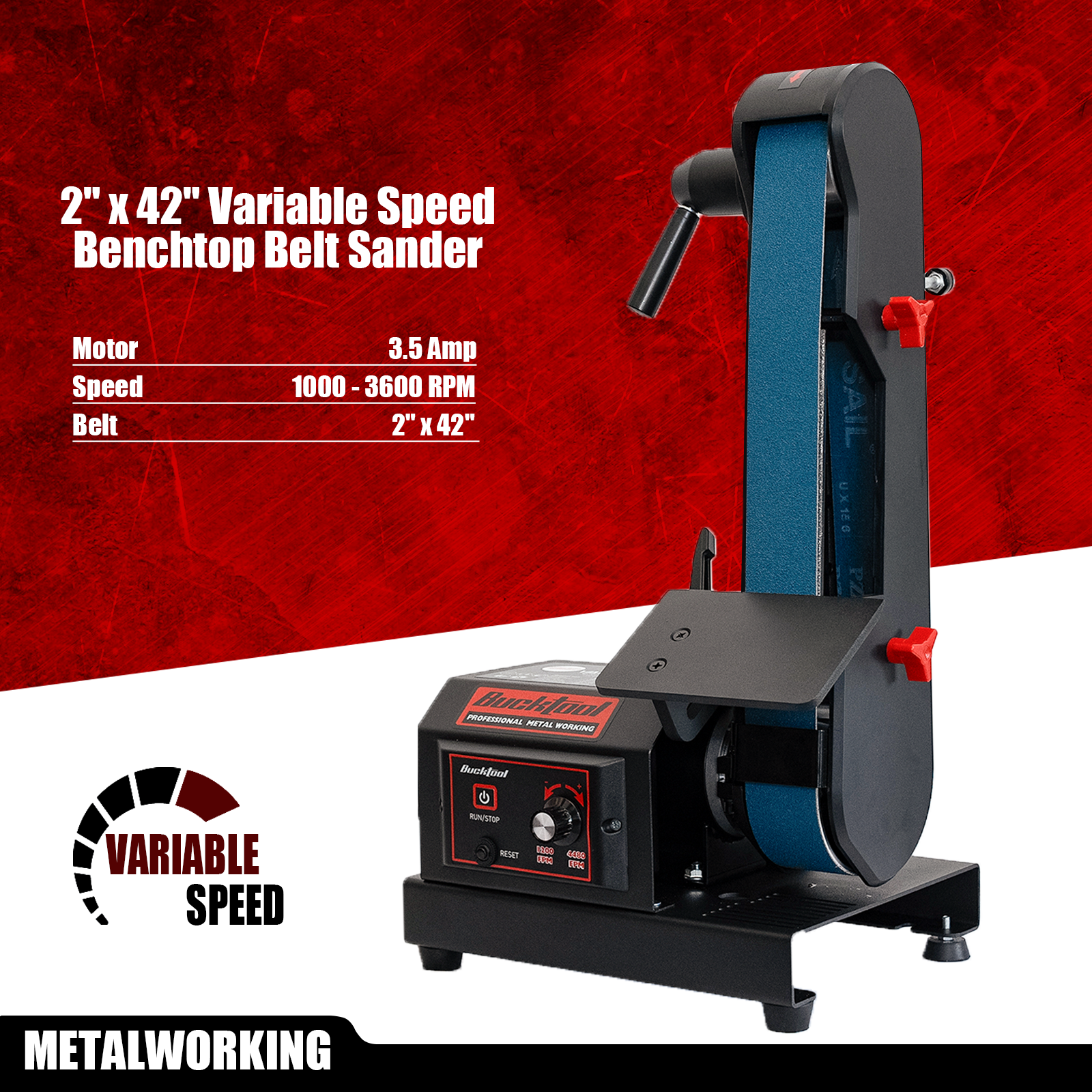 Bucktool Variable Speed 2×42 Belt Sander (BS242V): Precision Power for Knife Making & Metalworking