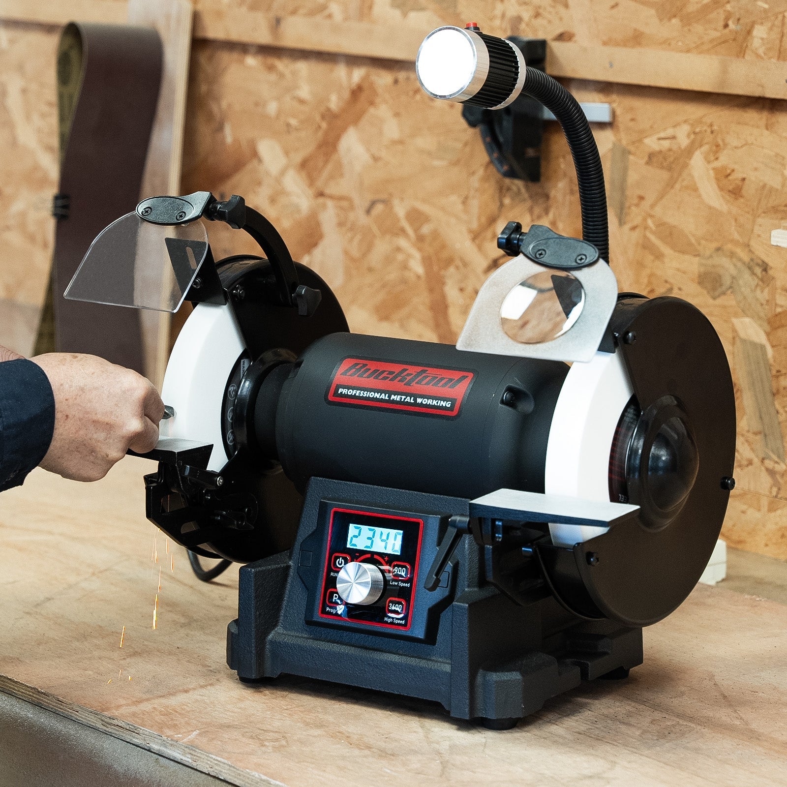 Bucktool 8″ VFD 1HP Variable Speed Bench Grinder (TDS-I200VL)