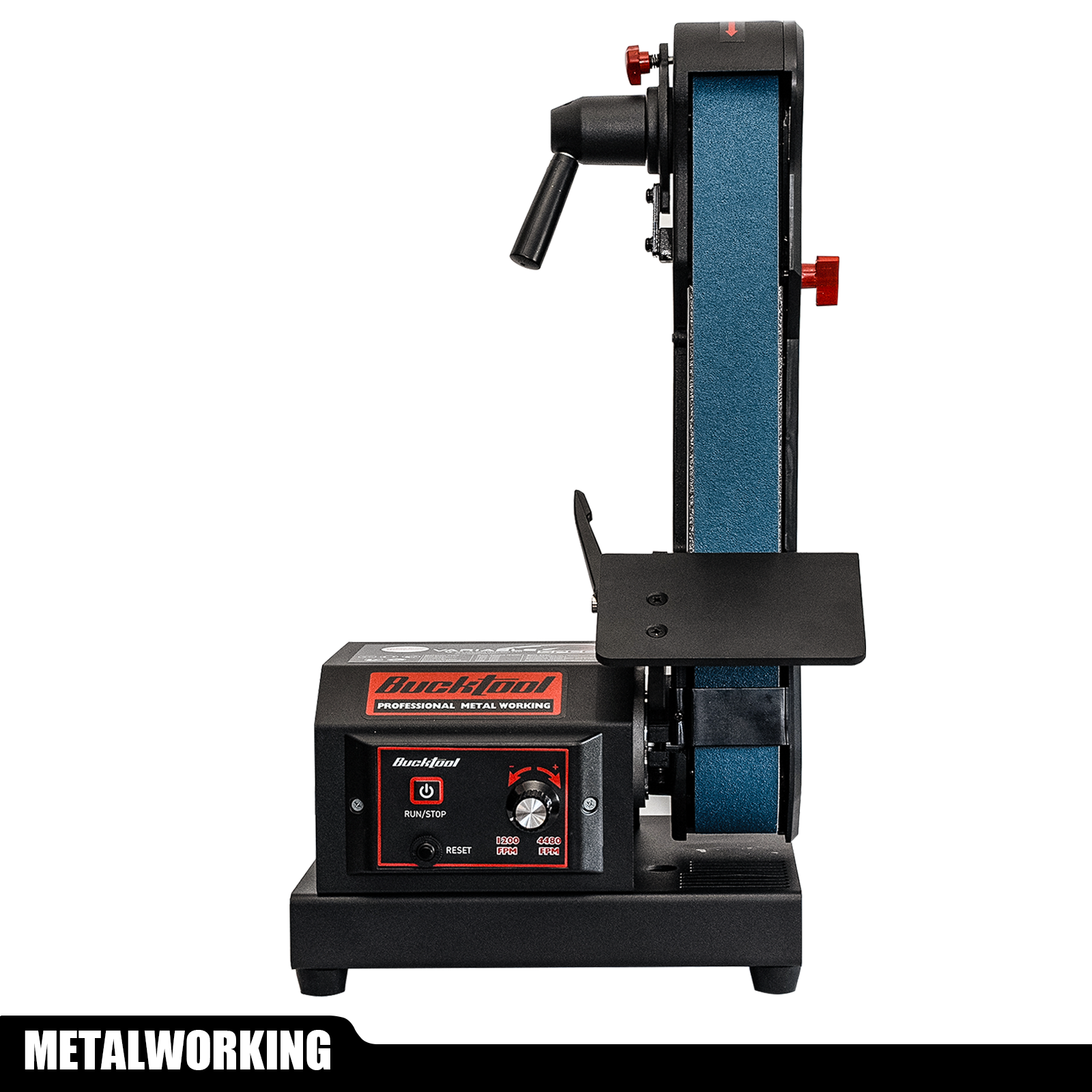 Bucktool Variable Speed 2×42 Inch Belt Sander for Knife Making and Metalworking, Adjustable Foot, Horizontal or Wall-Mountable BS242V