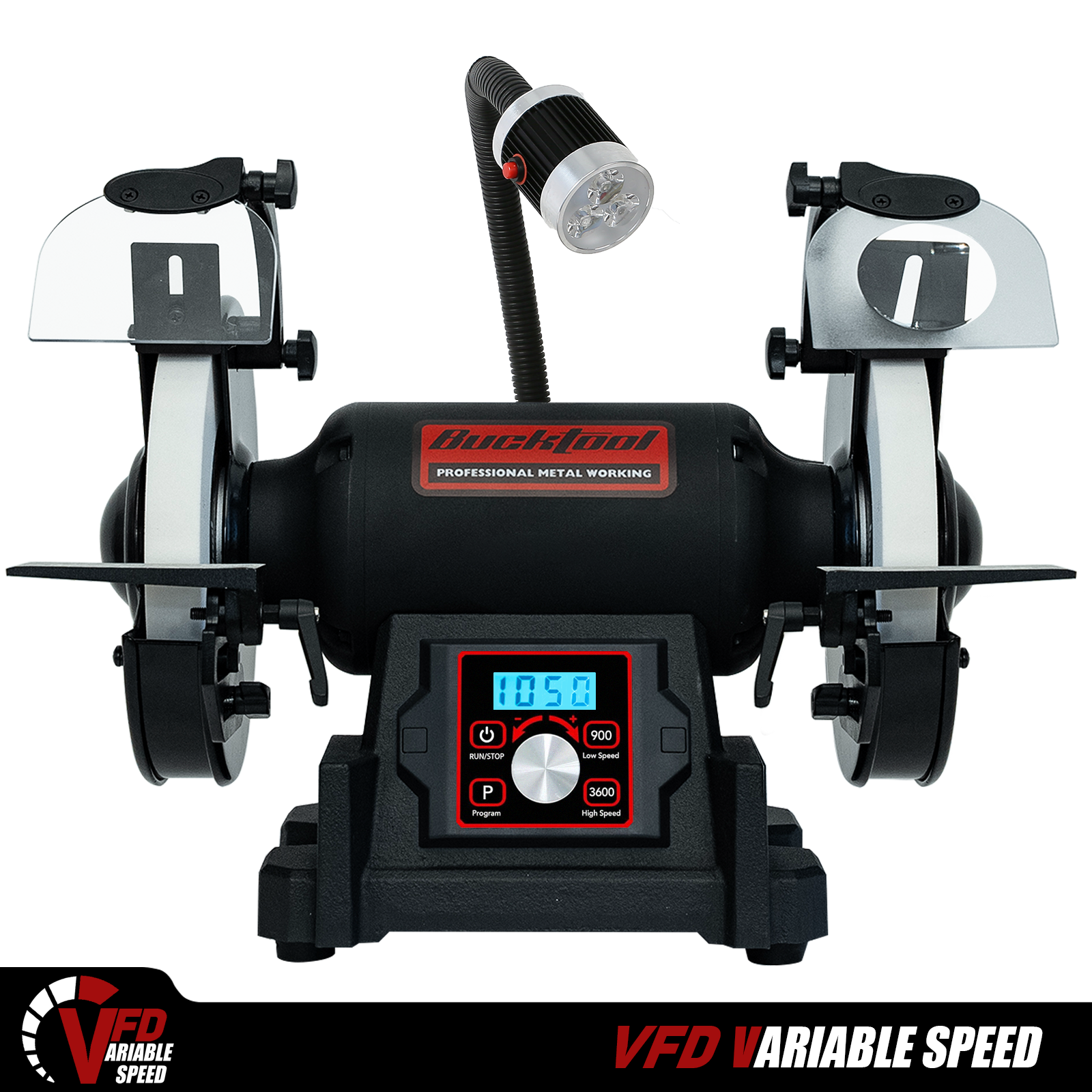 Bucktool 8" VFD 1HP Power Variable Speed Wobble-free Bench Grinder for Knife, Metalworking TDS-I200VL