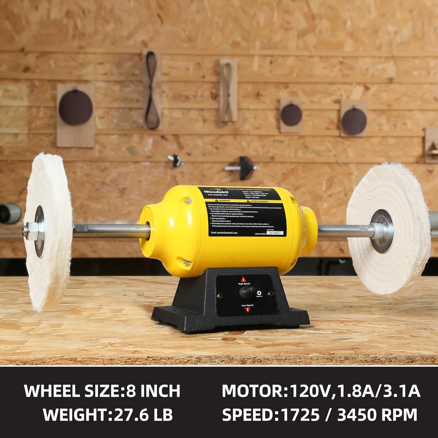 1.8/3.1A 1725/3450 RPM 8 inch Dual Speed Bench Buffer Polisher TLG-200BGDS