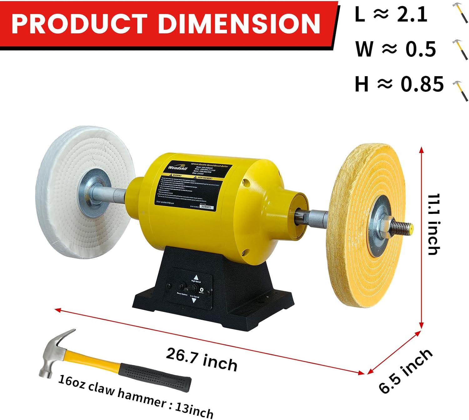 10 Inch Bench Buffer Polisher, Dual Speed 1750/3450RPM Electric Buffing Machine TDS-250BGDS