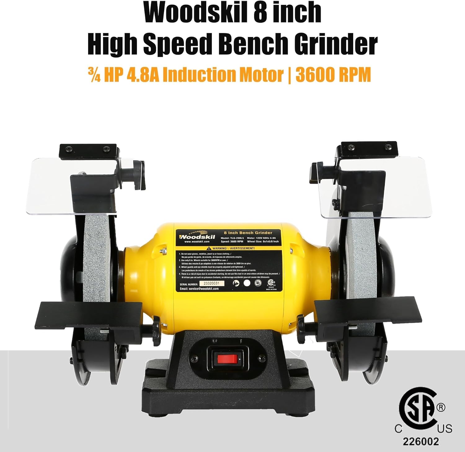 4.8A 3/4HP 8-Inch Bench Grinder, 3600rpm Table Grinder TLG-200L5A