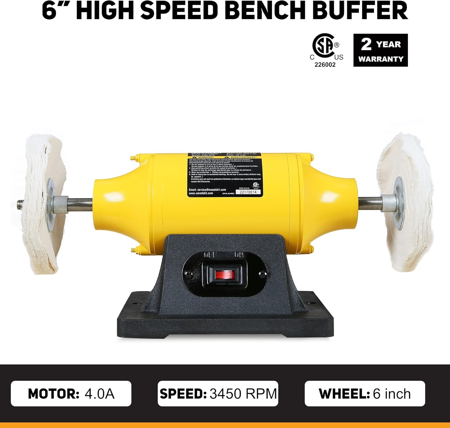 4.0A Bench Buffer Polisher, 6 Inch Jewelry Buffer Polishing Machine, 3450 RPM Bench Polisher TLG-150BGC-A