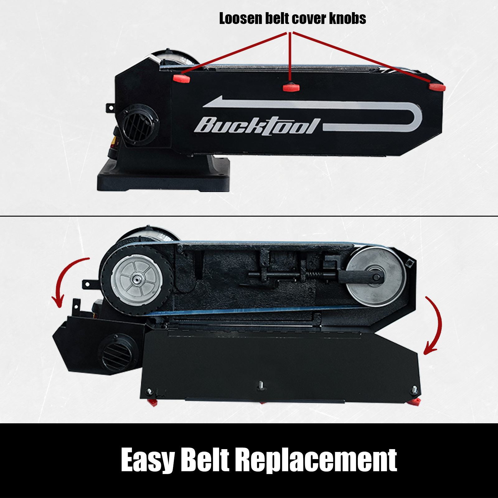 BUCKTOOL 1HP 2×48 Inch 4500 FPM Bench Belt Sander with Iron Base & Platen with Safety Switch CH50BS