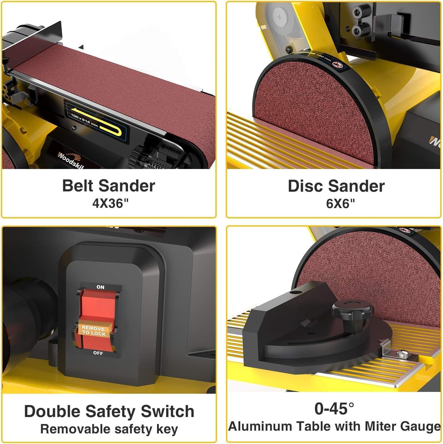 Woodskil 4.3A Belt Sander, 4 x 36 in. Belt & 6 in. Disc Sander BD-4602