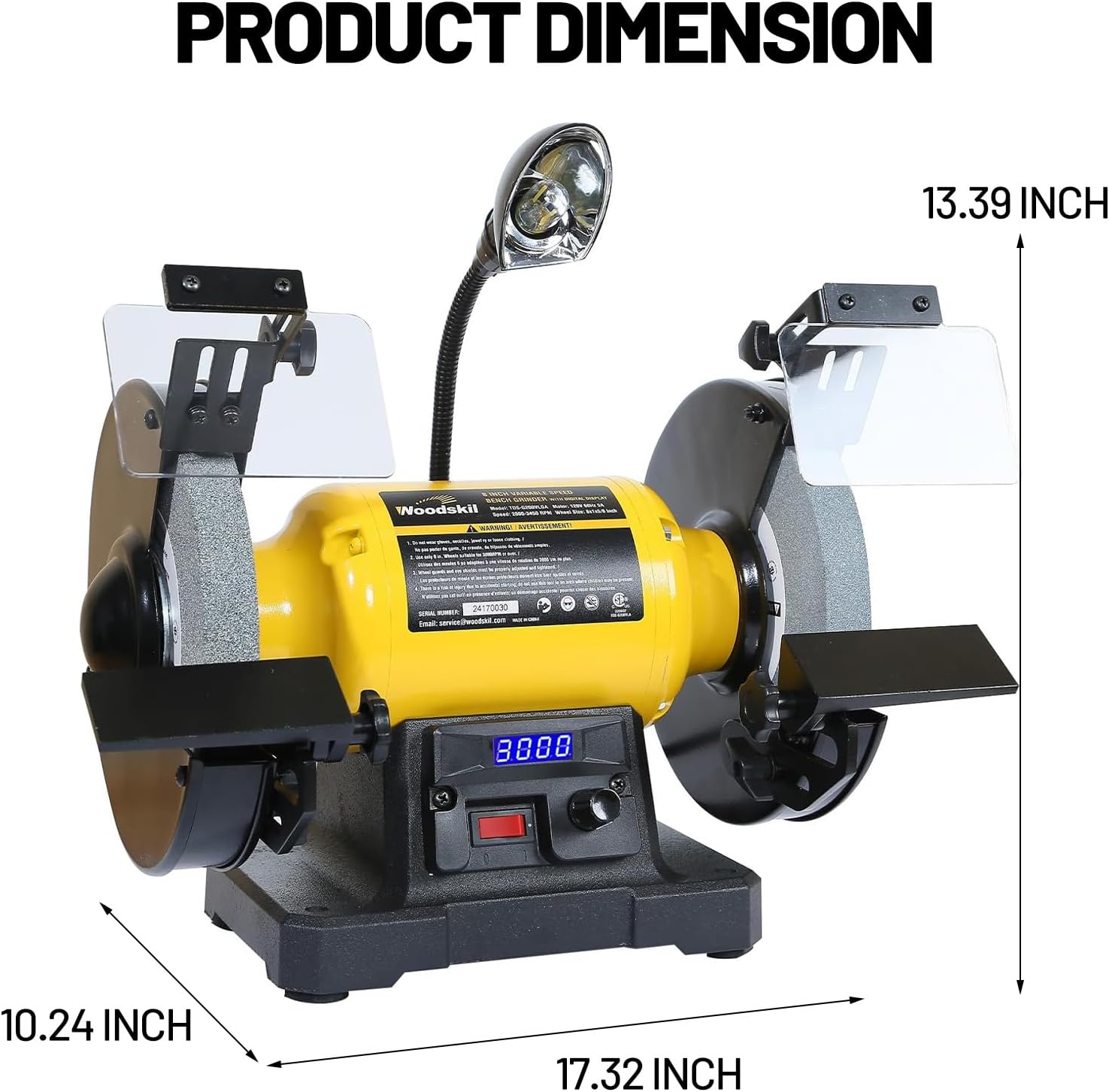 Digital Display 8 Inch Variable Speed Bench Grinder, 3/4HP 5.0 Amp Power Bench Grinder TDS-G200VLGA
