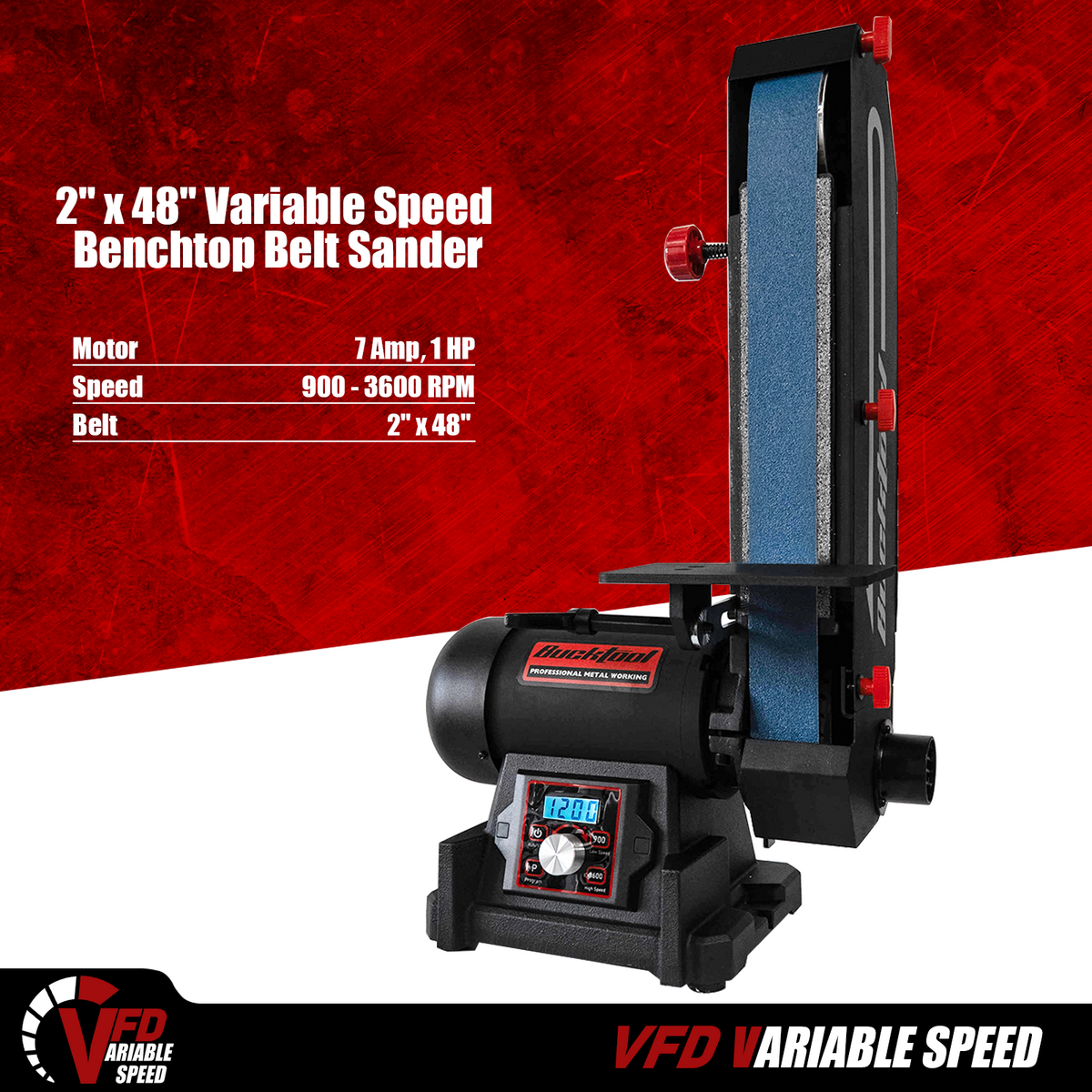 BUCKTOOL 2"x48" VFD Variable Speed Belt Grinder, BS50IV