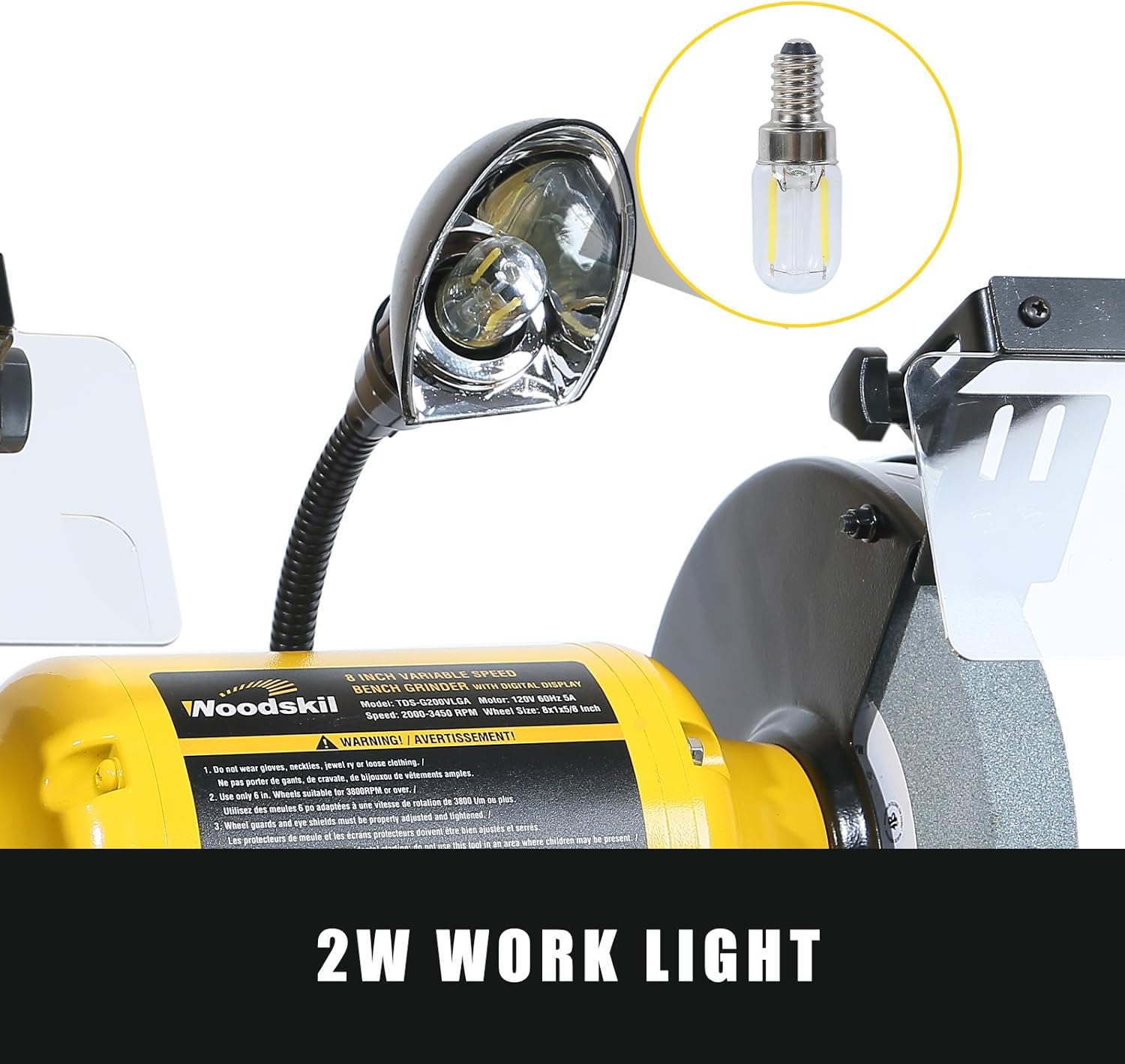 Digital Display 8 Inch Variable Speed Bench Grinder, 3/4HP 5.0 Amp Power Bench Grinder TDS-G200VLGA