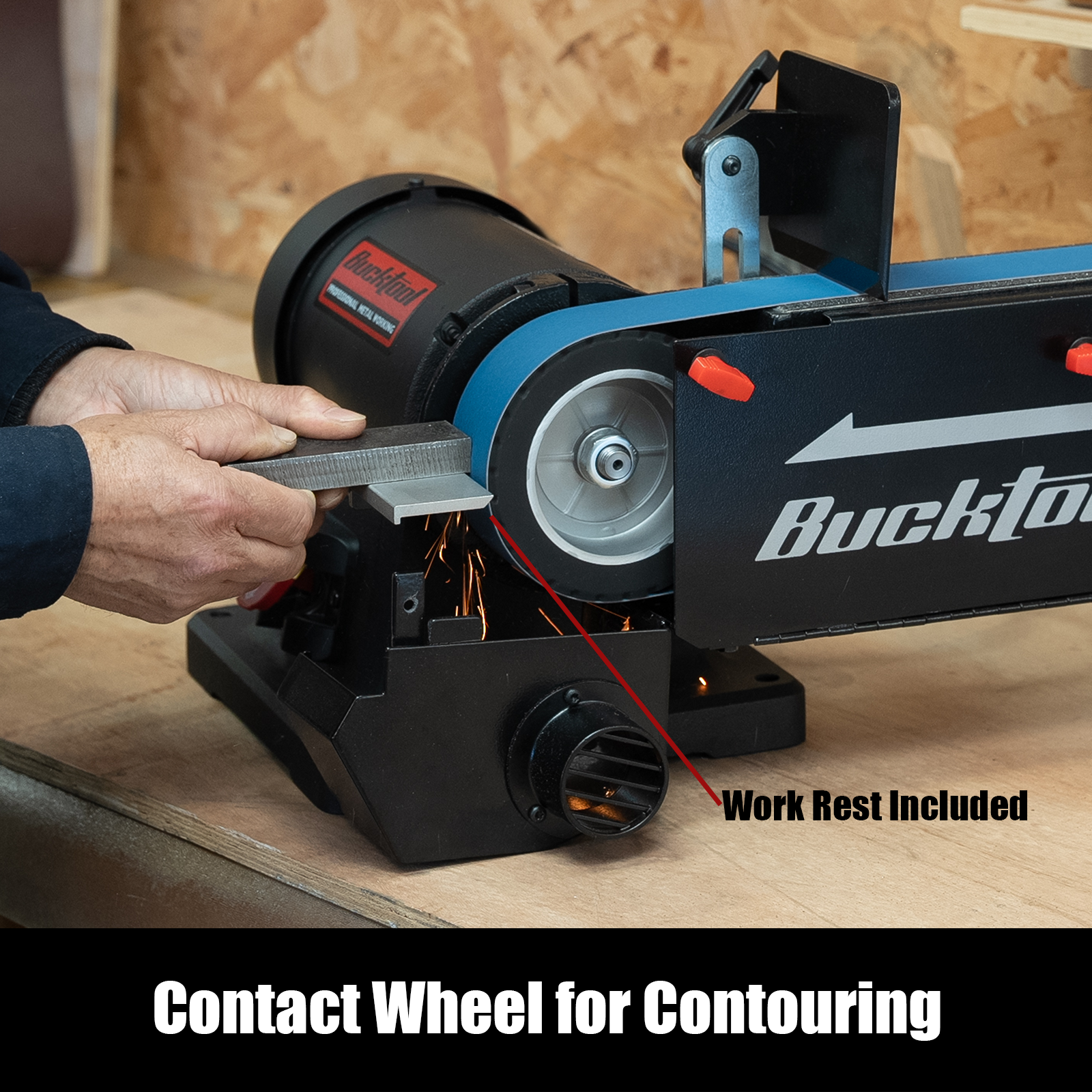 BUCKTOOL 1HP 2×48 Inch 4500 FPM Bench Belt Sander with Iron Base & Platen with Safety Switch CH50BS