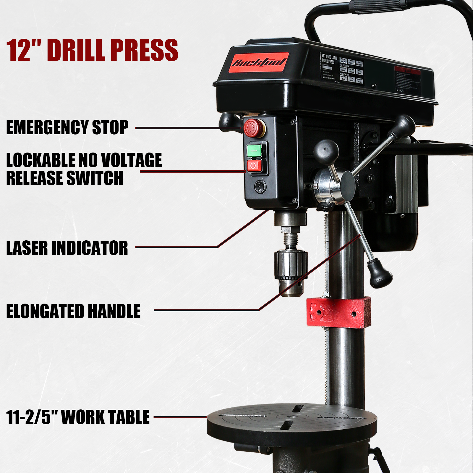 BUCKTOOL Drill Press and Wood Lathe Combo, 3/4HP 12" 6.2Amp 580-3200RPM Variable Speed Benchtop Drill Press and 12"x17" Wood Lathe - Bucktool