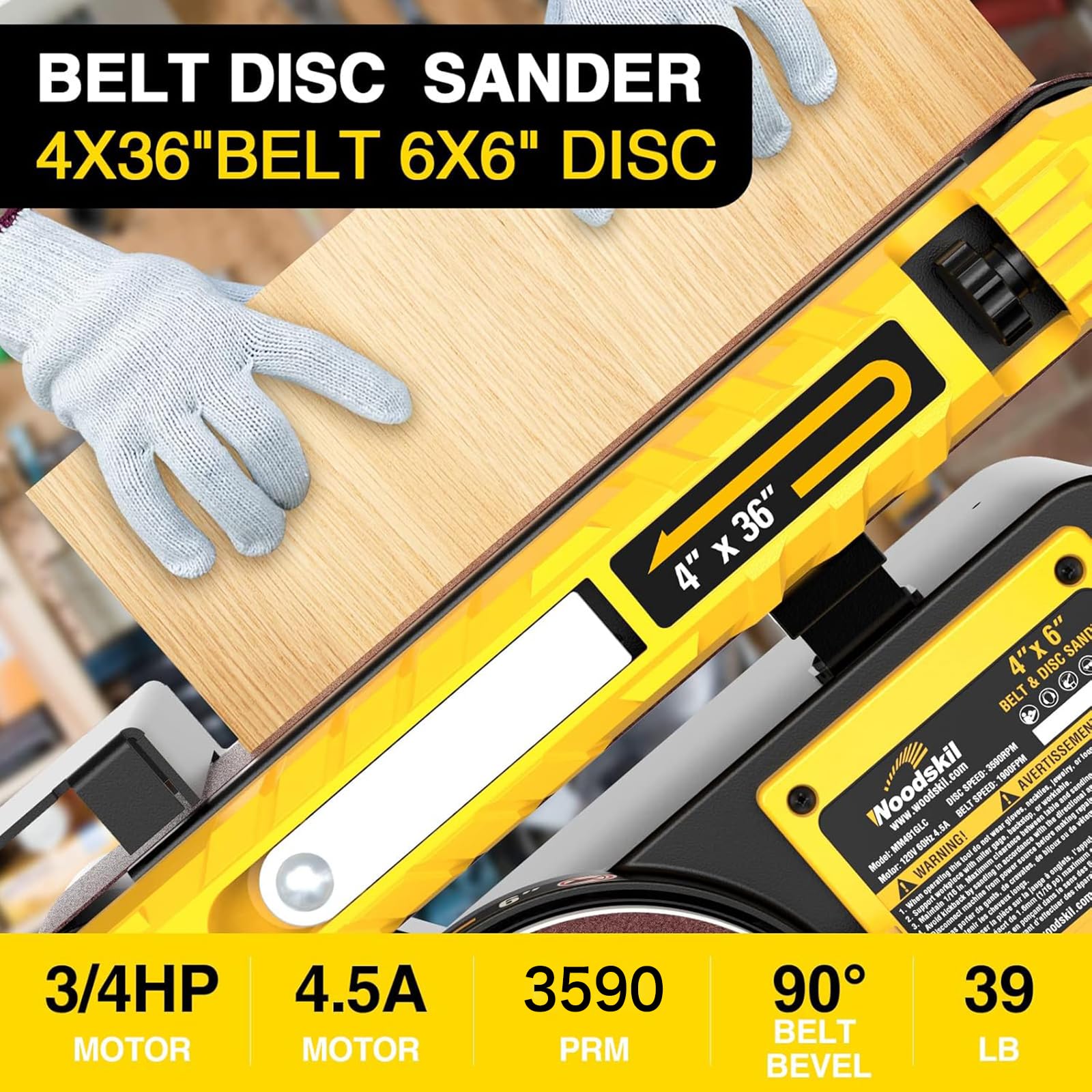 4.5-Amp 3/4HP Belt & Disc Sander Combo, 4x36 in. Belt & 6 in. Disc Sander MM491GLC-A