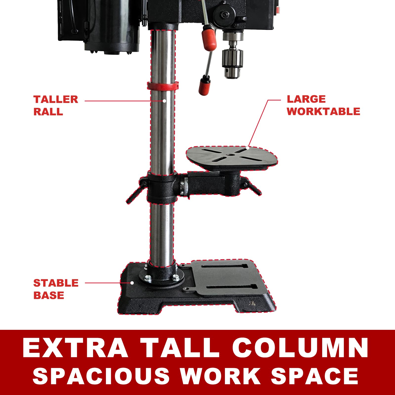 BUCKTOOL 12'' Low Speed Drill Press | 3/4HP 6-Pole Motor (360–2000 RPM) | Precision Tabletop Drill with Laser Guide & LED Worklight | Ideal for Metal & Wood , DP12VL-2
